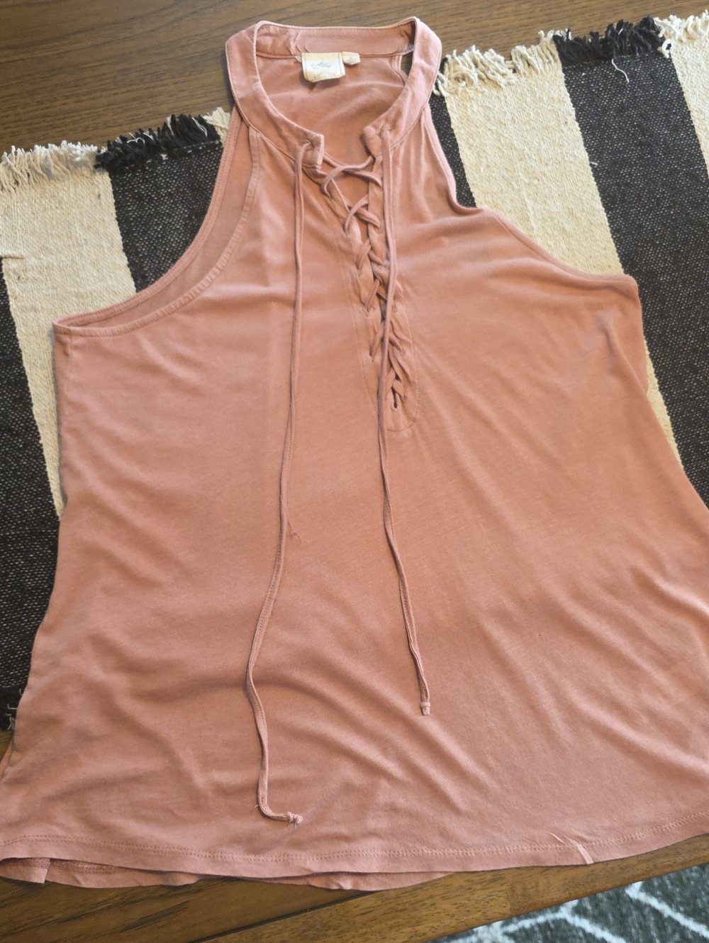 White Crow Lace-Up Halter Tank Top in Mauve Pink